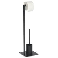 Toiletborstel/wc rolhouder - toiletgarnituur - metaal - zwart - 20 x 20 x 70 cm