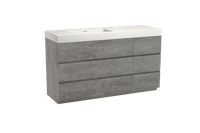Storke Edge staand badmeubel 150 x 52 cm beton donkergrijs met Mata High asymmetrisch linkse wastafel in solid surface mat wit