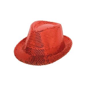 Rood trilby glitter party verkleed hoedje met pailletten