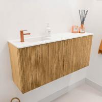 Toiletmeubel Mondiaz Joya | 90 cm | Meubelkleur Oak | Faye wastafel Talc Links | 1 kraangat Toiletmeubel Mondiaz Joya | 90 cm | Meubelkleur Oak | Faye wastafel Talc Links | 1 kraangat