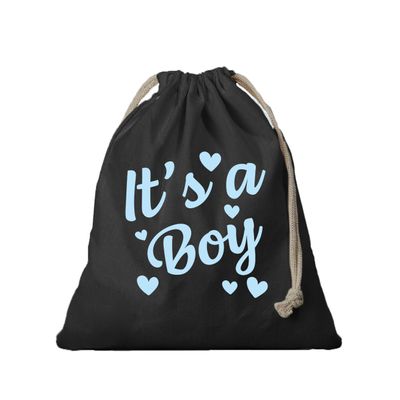 1x Canvas cadeautasje/ kraamcadeau tasje It's a boy zwart met koord 25 x 30 cm