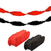 Folat versiering feest slingers - combi set - rood en zwart - 24 meter - crepe papier