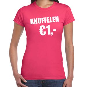 Fun t-shirt knuffelen 1 euro roze voor dames