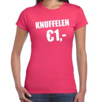 Fun t-shirt knuffelen 1 euro roze voor dames - thumbnail