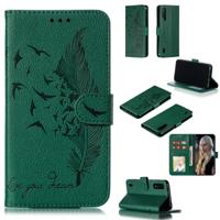 Feather patroon Litchi textuur horizontale Flip lederen draagtas met portemonnee & houder & kaartsleuven voor Xiaomi mi CC9 (groen)