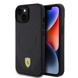 iPhone 15 Plus Ferrari Carbon Metalen Logo-etui - Zwart