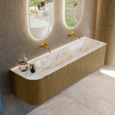 Badmeubel Mondiaz Kurve-Dlux | 165 cm cm | Meubelkleur Dusk | Wastafelkleur Glace | Solid surface | Dubbel / Rechts spoelbak | Zonder kraangat(en)