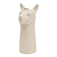 Vaas Alpaca Hoofd Zand-Finish van Keramiek, Wit (B/H/D) 13x27x11cm