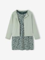 Set met vest en bloemenjurk meisje groengrijs