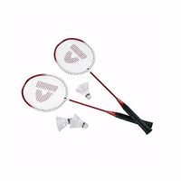 Set van 2x rode badminton rackets met shuttels - thumbnail