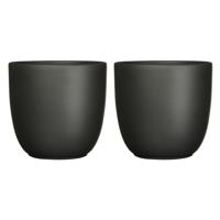 Plantenpot/bloempot Tusca - 2x stuks - Zwart - keramiek - mat - D17/H16 cm