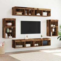 Tv-meubelset met LED -striplichten 8 pcs Oud hout Bewerkt hout