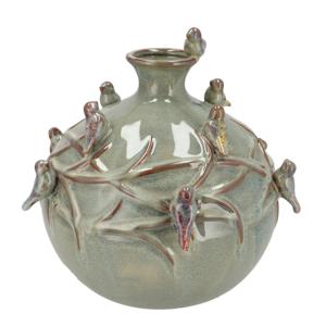 Vaas Spring birds - mosgroen - keramiek - D29 x H28 cm - bloemenvaas