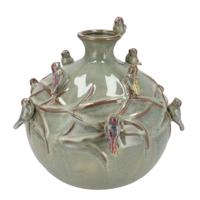 Vaas Spring birds - mosgroen - keramiek - D29 x H28 cm - bloemenvaas