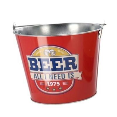 IJsemmer/bierkoeler met handvat - Retro look - 4.5L - metaal - rood - D22 x H17 cm