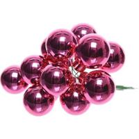 Decoris mini kerstballetjes op stekers - 10x stuks - fuchsia roze - D2 cm - glas