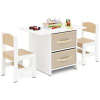 Kindertafel met 2 Stoelen 3-Delig Houten Zitgroep met 2 Afneembare Manden en Breed Tafelblad Activiteitstafel voor Kinderen 3+