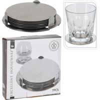 Excellent Houseware Onderzetters rvs set a 6 stuks in houder