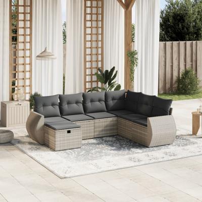 7-delige Loungeset met kussens poly rattan lichtgrijs
