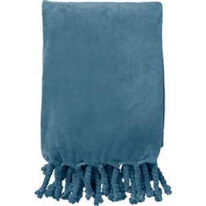 Dutch Decor FLORIJN - Plaid van fleece 150x200 cm Provincial Blue - blauw - superzacht - met franjes - Dutch Decor