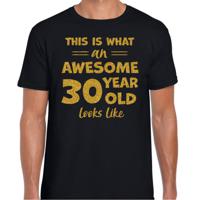 Cadeau T-shirt voor heren - leeftijd 30 jaar - awesome - zwart - glitter goud - Verjaardagsfeest