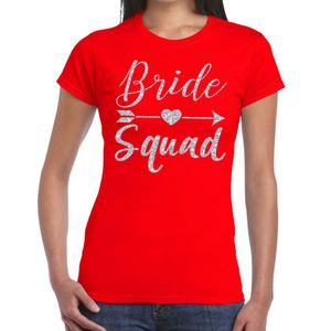 Bride Squad Cupido zilver glitter t-shirt rood dames