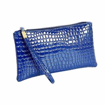 Mode lange krokodil patroon dames Clutch Wallet (blauw)