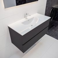 Mondiaz Vica Denia badmeubel antraciet mat 100 cm 2 lades keramiek enkele spoelbak midden 1 kraangat