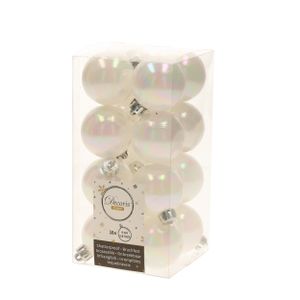 32x Parelmoer witte kerstballen 4 cm kunststof mat/glans