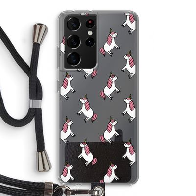Eenhoorns overal: Samsung Galaxy S21 Ultra Transparant Hoesje met koord