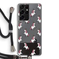 Eenhoorns overal: Samsung Galaxy S21 Ultra Transparant Hoesje met koord