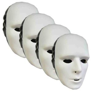 Grimeer masker - 4x - wit - van kunststof - met elastiekje - volwassenen