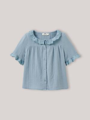 Blouse voor meisjes van gaas - biologisch katoen CYRILLUS jeansblauw