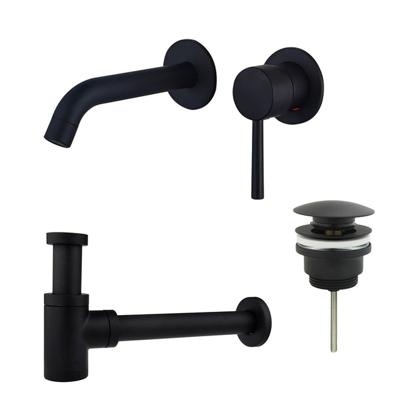 Fortifura Calvi Wastafelkraanset - inbouw wastafelkraan - klikwaste plug - verlaagde design sifon - Mat zwart SW377837/SW696199/SW696215
