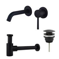 Fortifura Calvi Wastafelkraanset - inbouw wastafelkraan - klikwaste plug - verlaagde design sifon - Mat zwart SW377837/SW696199/SW696215