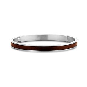 Frank 1967 7FB 0342 Armband Bangle staal/leder bruin 7 mm