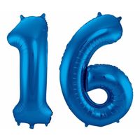 Cijfer ballon 16 jaar blauw - thumbnail