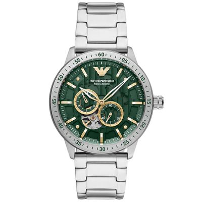 Emporio Armani AR60053 Horloge Mario Automatic staal zilverkleurig-groen 43 mm