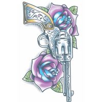 Geweer tattoo met paarse rozen   -