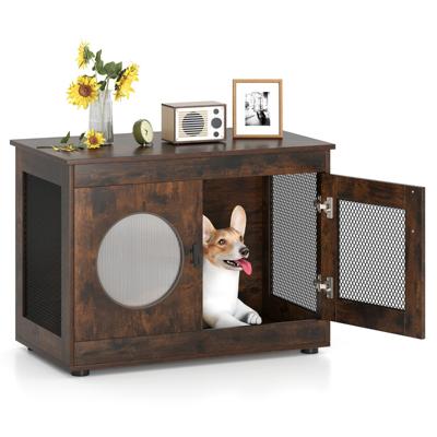 Hondenkooi Dierkooi Hondenbox in Meubelstijl met Deur & PC-Venster Huisdierkooi voor Kleine en Middelgrote Honden Kat Huisdier Bruin