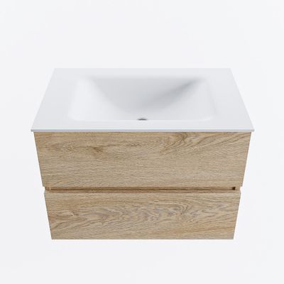 MONDIAZ VICA 70cm badmeubel onderkast Washed Oak 2 lades. Wastafel CLOUD midden 1 kraangat, kleur Talc.