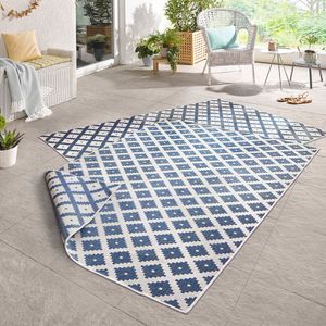 Buitenkleed Duo Squares - 160x230cm - Blauw Grafisch Vloerkleed - 123vloerkleed.nl is de online webshop voor vloerkleden en woonaccessoires.