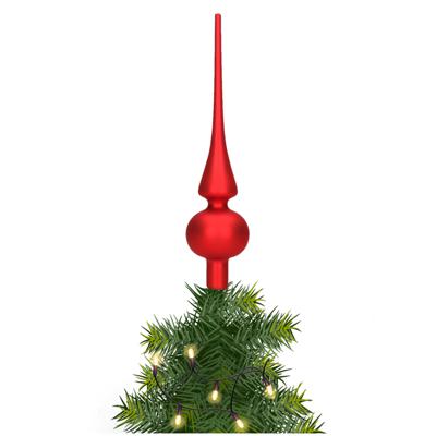 Decoris Kerst piek - 1x - rood - 26 cm - glas - mat - kerstboompiek