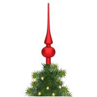 Decoris Kerst piek - 1x - rood - 26 cm - glas - mat - kerstboompiek