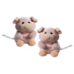 2x stuks pluche varken/big knuffel 11 cm met beschrijfbaar label