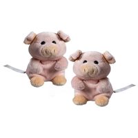 2x stuks pluche varken/big knuffel 11 cm met beschrijfbaar label