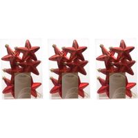 18x Kunststof sterren kerstballen glans/mat/glitter kerstrood 7 cm kerstboom versiering/decoratie - Kersthangers - thumbnail