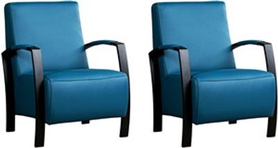 Set van 2 Blauwe leren industriële stalen fauteuils Glory - Toledo Leer Turquoise (blauw leer)