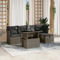 6-delige Loungeset met kussens poly rattan grijs