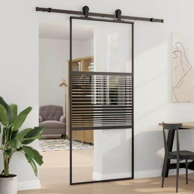 Schuifdeur Zwart 90 x 205 cm Gehard glas en Aluminium